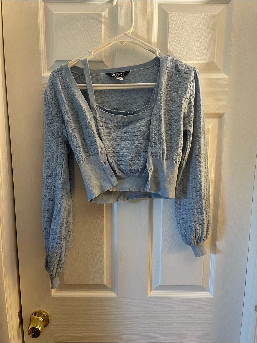 Studio 1940 Powder Blue Cropped Knit Cardigan & Camisole Set